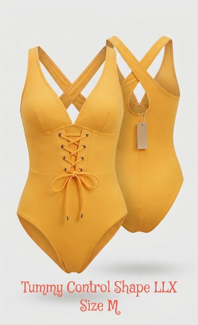 SHAPELLX Women Tummy Control Slimming One Piece W Built-in Bra V Neck Orange M